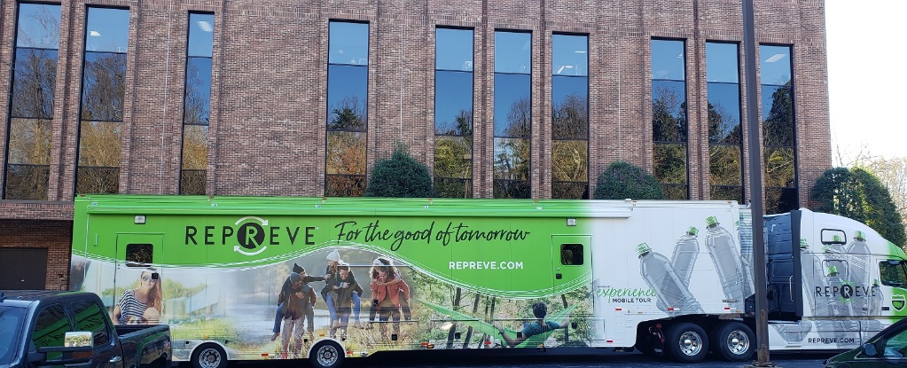Unifi’s REPREVE® mobile tour came to the Culp, Inc. world headquarters in High Point, NC during fall Showtime to celebrate National Recycling Day.